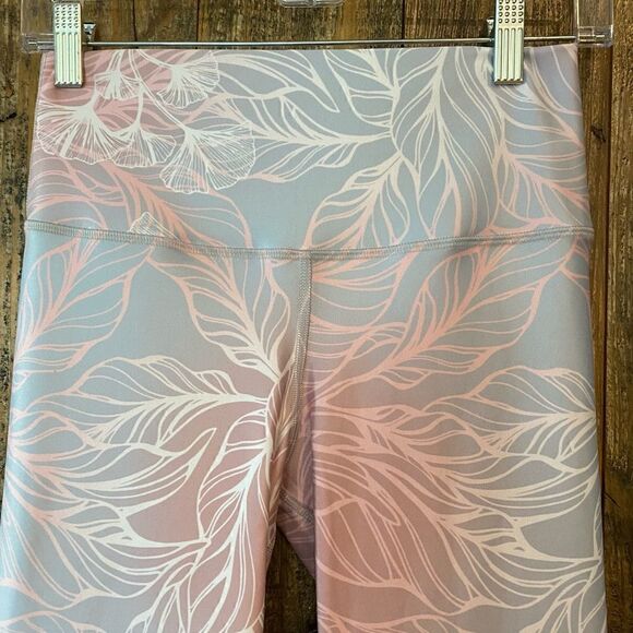 Cima Activewear OSFA Light Pastel Blue Pink Floral High Compression Leggings - Picture 6 of 8